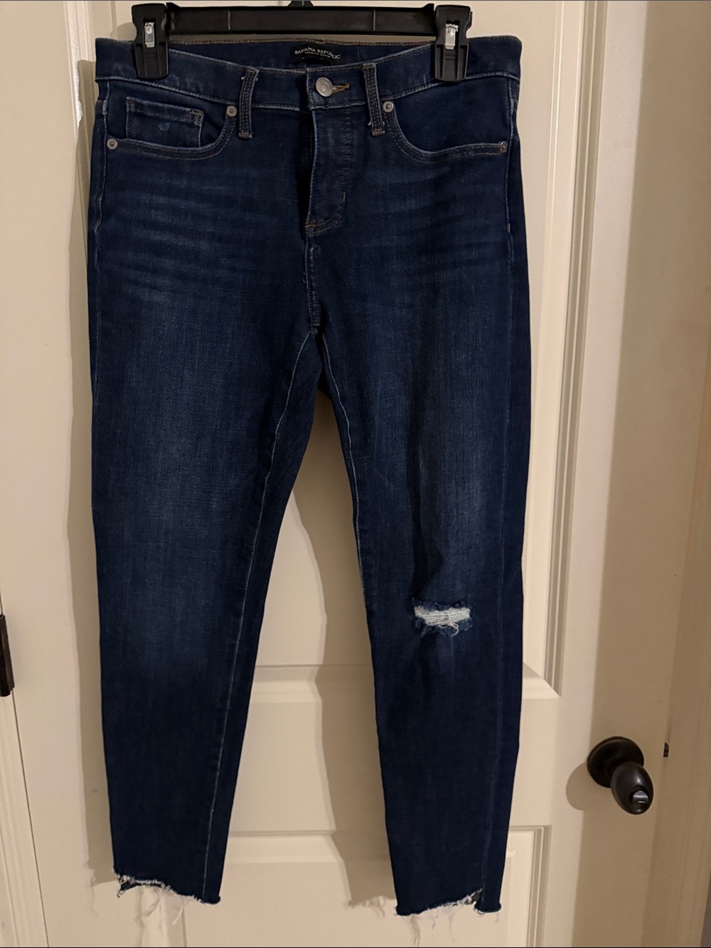Banana Republic Dark Indigo Skinny Jeans with Knee Distress